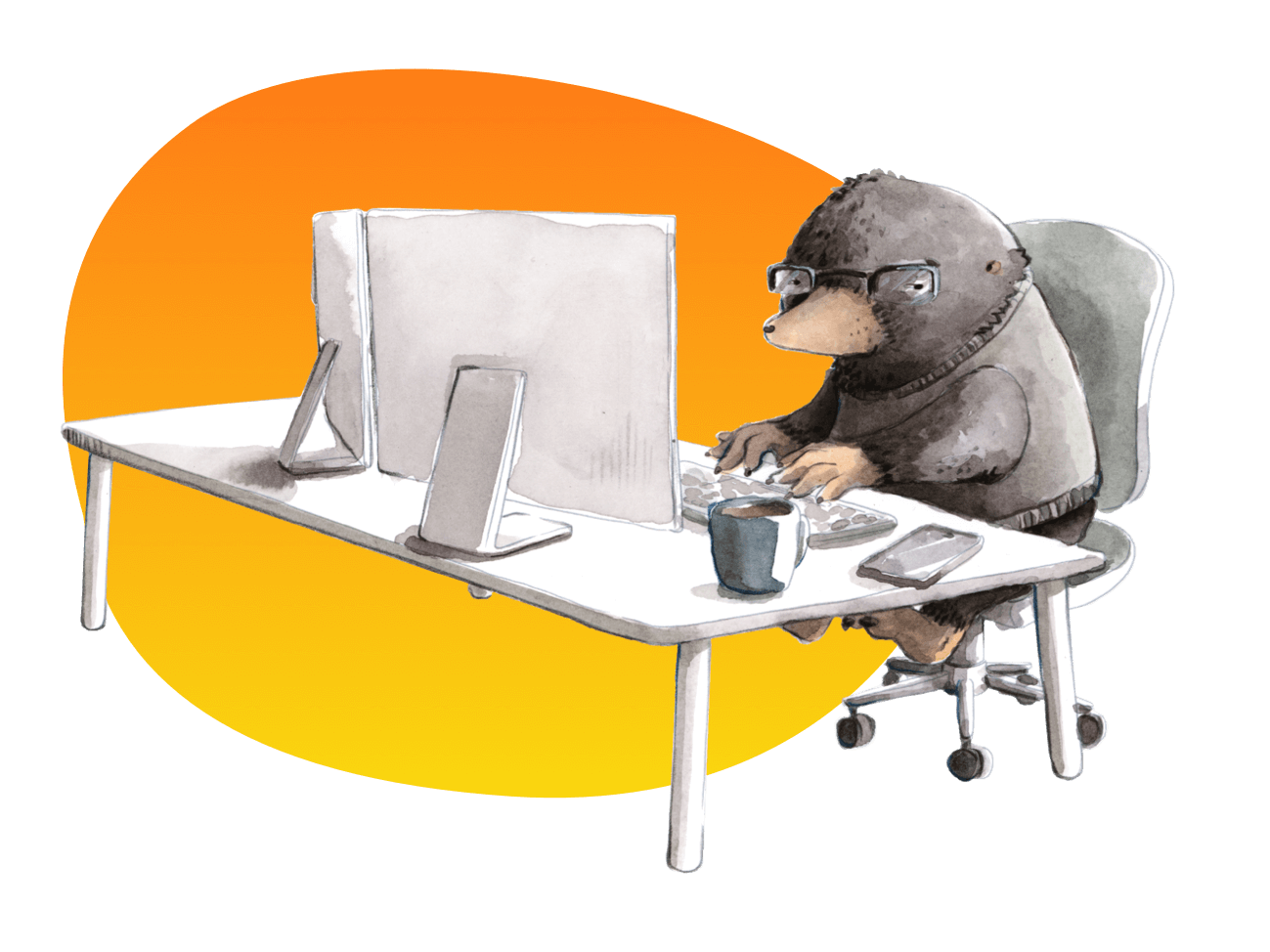 Maulwurf vor Computer
